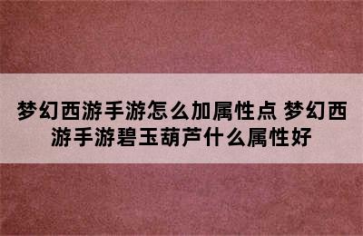 梦幻西游手游怎么加属性点 梦幻西游手游碧玉葫芦什么属性好